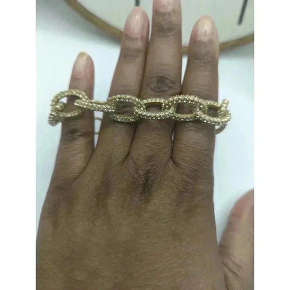 J Crew Gold Link Bracelet Cubic Zirconia Pave Setting Womens Jewelry - Picture 3 of 5